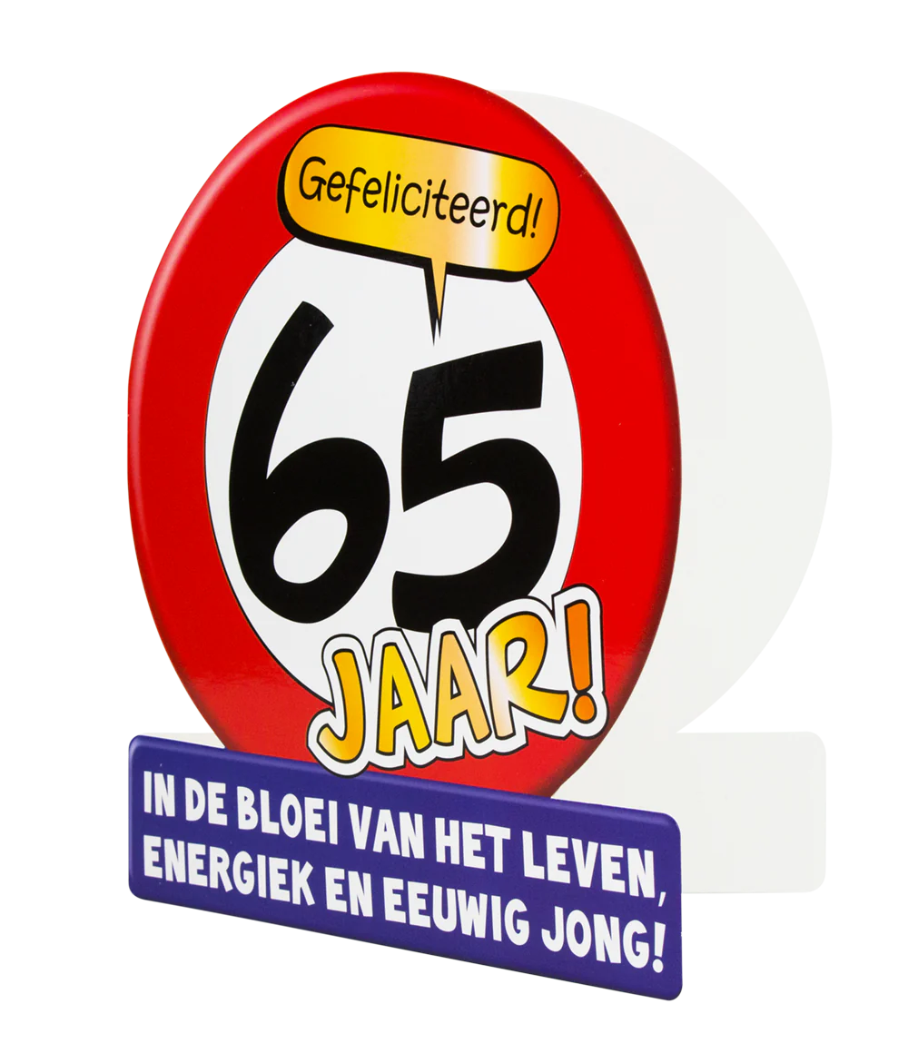 Verjaardagskaart 65 Jaar Verkeersbord 16,5cm