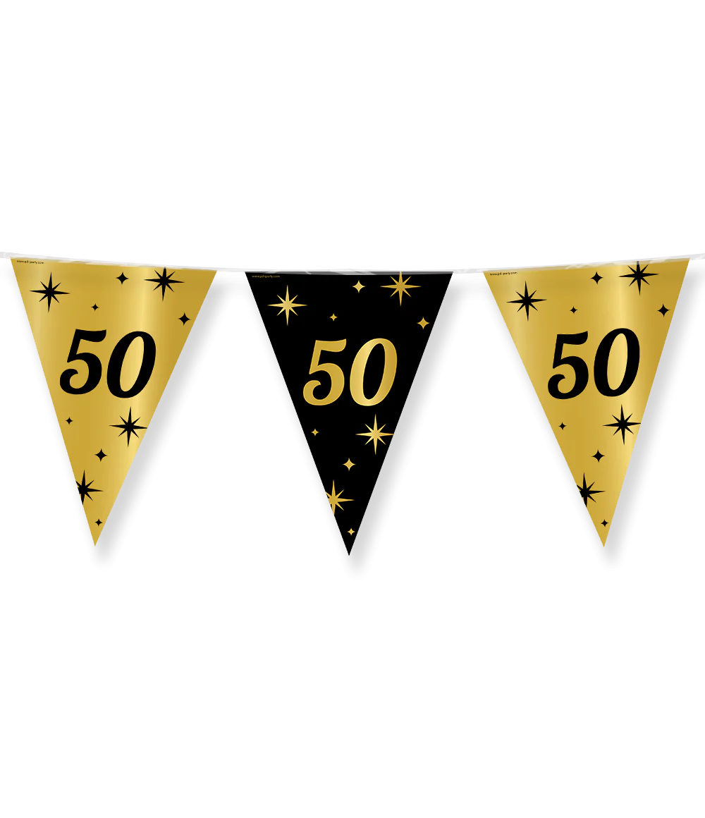 Vlaggenlijn 50 Jaar Goud Zwart 10m