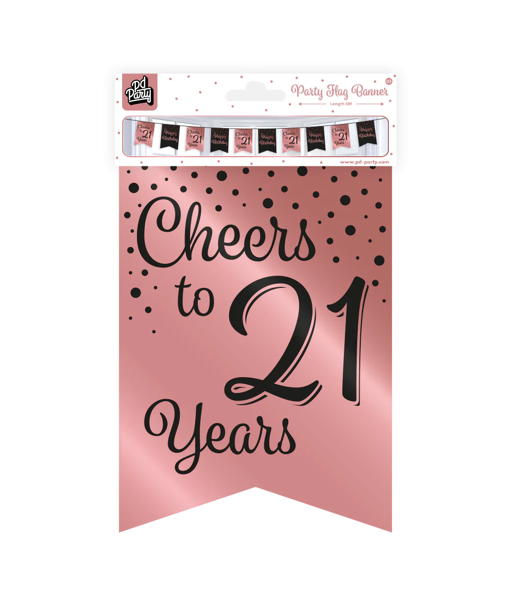 Banner 21 Jaar Roze Zwart 6m