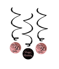 Hangdecoratie 50 Jaar Zwart Roze 17cm 3st
