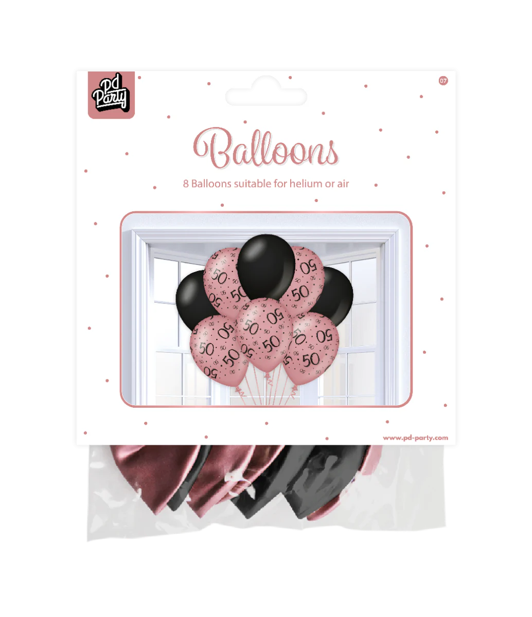 Ballonnen 50 Jaar Rose Zwart 30cm 8st