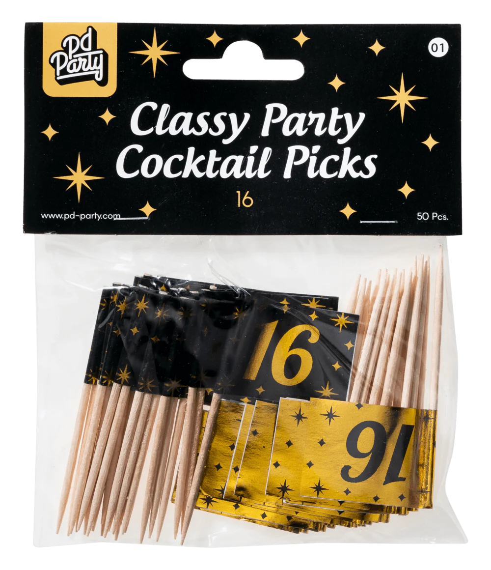 Cocktailprikkers 16 Jaar 6,5cm 50st