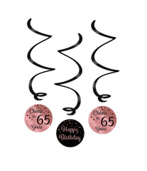 Hangdecoratie 65 Jaar Zwart Roze 17cm 3st
