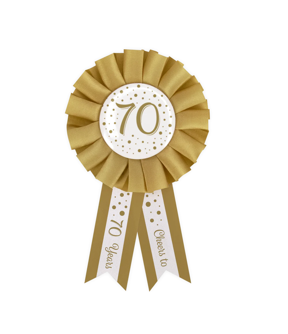 Rozet 70 Jaar Goud Wit 14cm