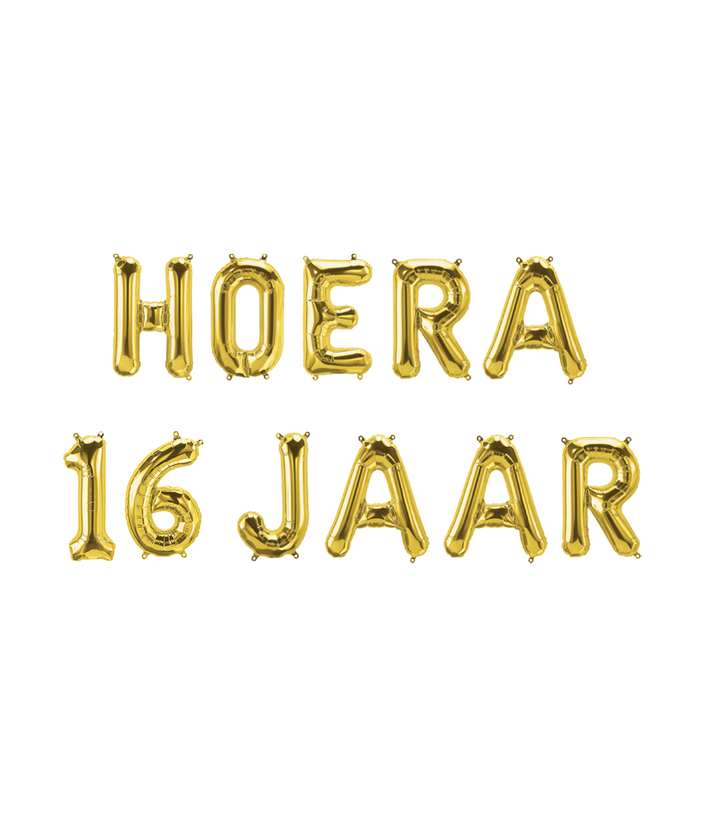 Gouden Ballonnen Set 16 Jaar Hoera 1,9m