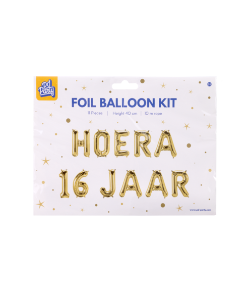 Gouden Ballonnen Set 16 Jaar Hoera 1,9m