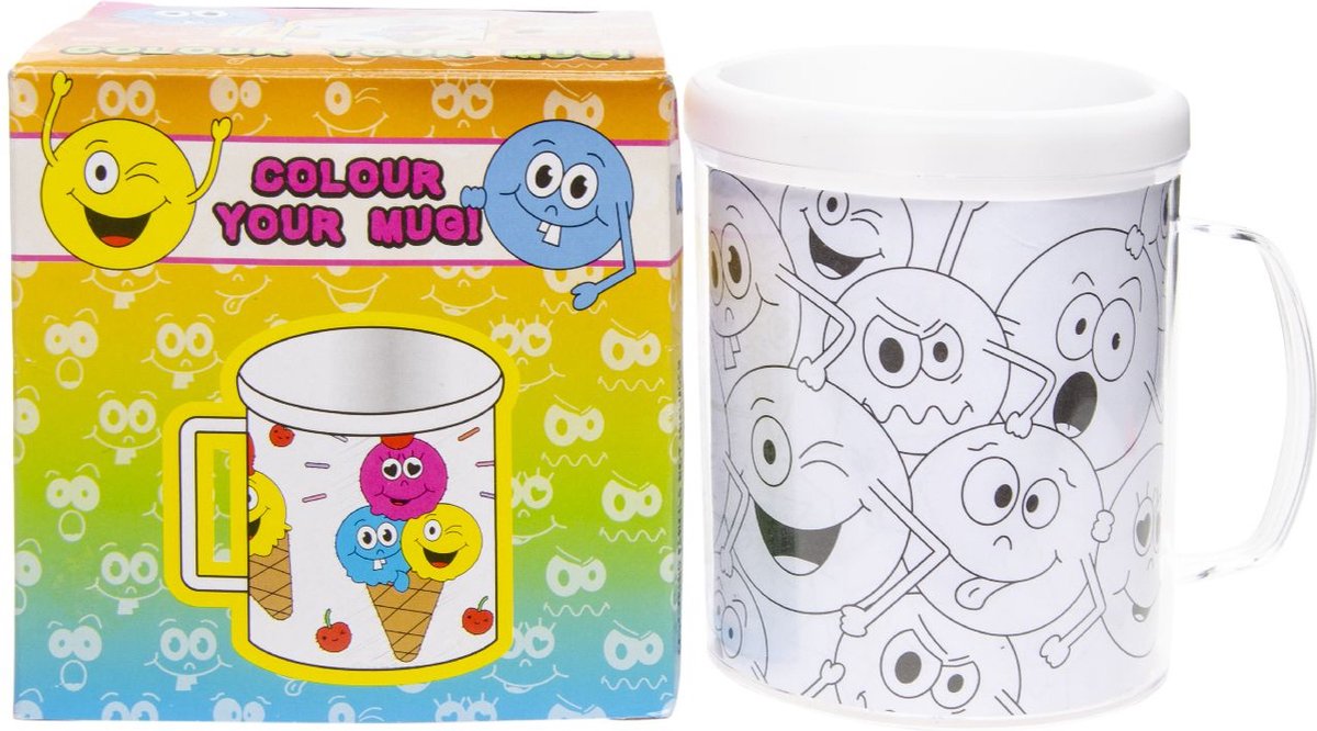 Kleur Je Eigen Beker Smiley - 2 Stuks - Kleurplaten - Drinkbeker