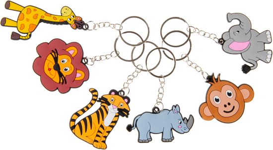 12 Stuks Sleutelhanger Wilde Dieren - Sleutelhangers - Uitdeelcadeaus - Uitdeelcadeautjes voor Kinderen