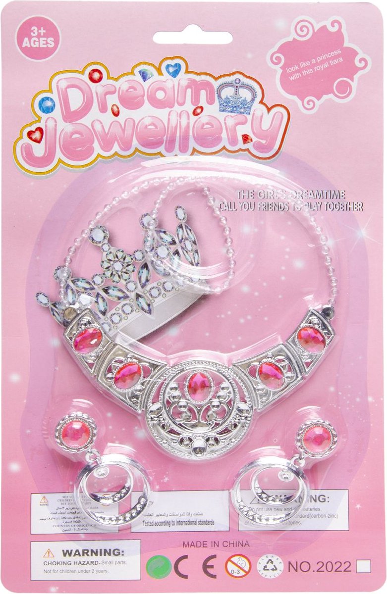 Juwelenset Prinses 2 Stuks - Beauty Set - 5-delig - voor Kinderen - Tiara - Ring - Oorbellen - Roze - Meisjes image 2